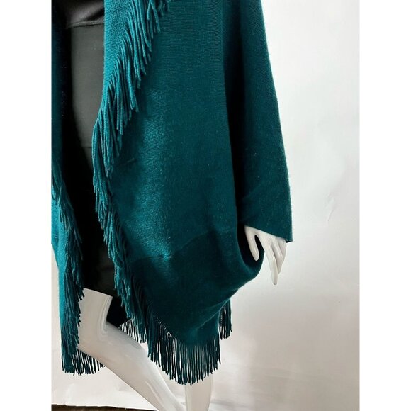 Layers By Lizden Womens Duster Sweater Shawl Blue Long Sleeve Fringe Plus OS - Picture 3 of 12